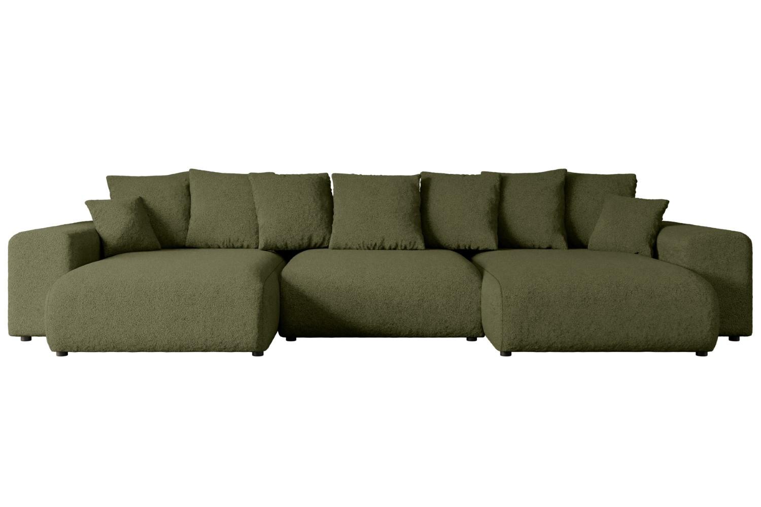 WOHNLANDSCHAFT mit Schlaffunktion ESKAR-U -364x176x72cm Grün Bouclé - Schwarz/Grün, Holzwerkstoff/Kunststoff (364/72/176cm) - ALTDECOR
