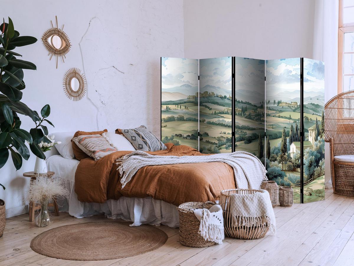 PARAVENT Beidseitig Bedruckter 5-tlg 225x172 cm Toskanische Landschaft - Grün, Holz/Textil (225/172/3cm) - Muralo