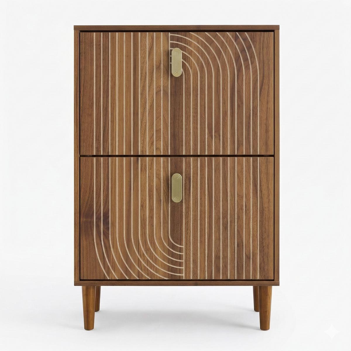 SCHUHSCHRANK 60 cm Braun mit 2 Klappfächern, Rillenfront und Metallgriff für Flur - Braun, Holzwerkstoff (60/96/24cm) - Urban Meuble