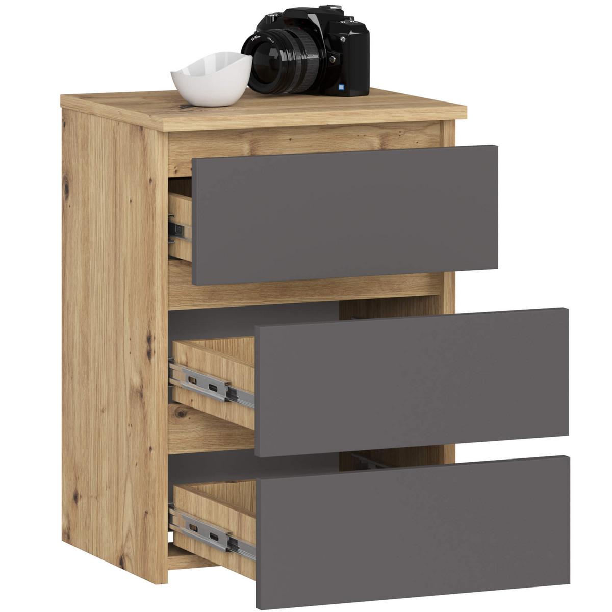 KOMMODE Eiche Artisan, Graphit Grau 57/40/35 - Eiche Artisan, Holzwerkstoff (40/57/35cm) - RAUMHIRSCH FURNITURE