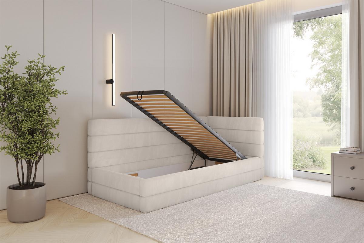 EINZELLBETT Jugendbett mit Bettkasten und Matratze H3/H4, Links - BEMY 100x200 Beige - Ecru, Holzwerkstoff/Textil (100/200cm) - ALTDECOR