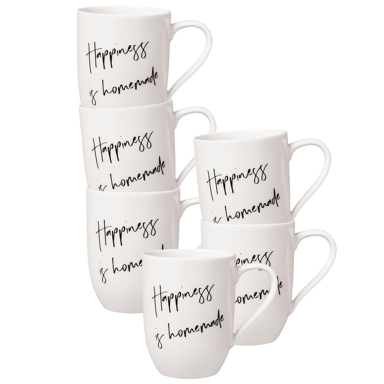 BECHER MIT HENKEL 'HAPPINESS IS HOMEMADE' Statement weiß 290 ml 6er Set - Weiß, Keramik (0.29L) - Villeroy & Boch