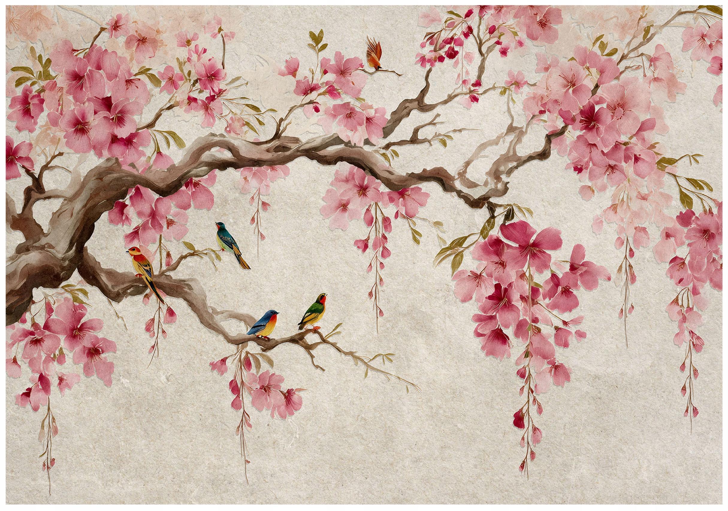 FOTOTAPETE Kirschblüte Beton Beige 400x280 cm - Multicolor, Papier (400/280cm) - Wallarena