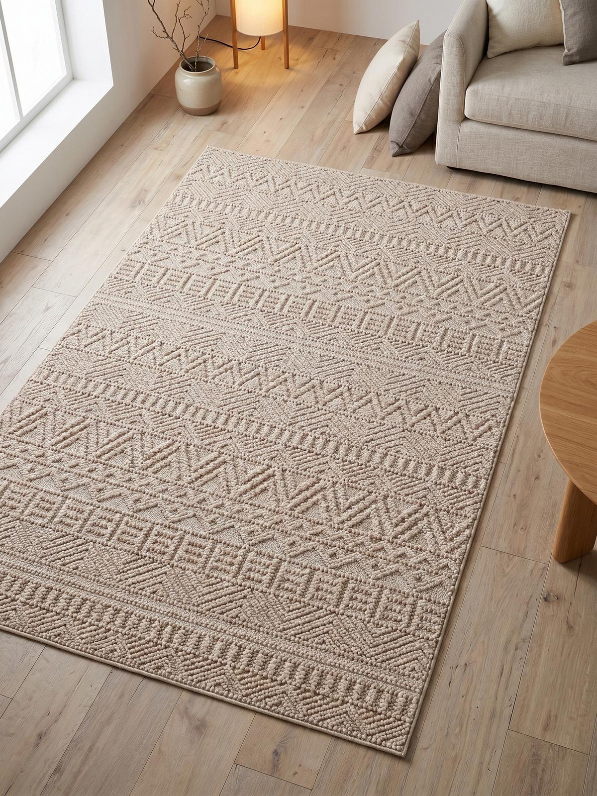 TEPPICH Flachgewebe LANGAU in Beige, mit Ethno-Streifen, 160 x 230 cm - Beige, Textil (160/230cm) - KADIMA DESIGN