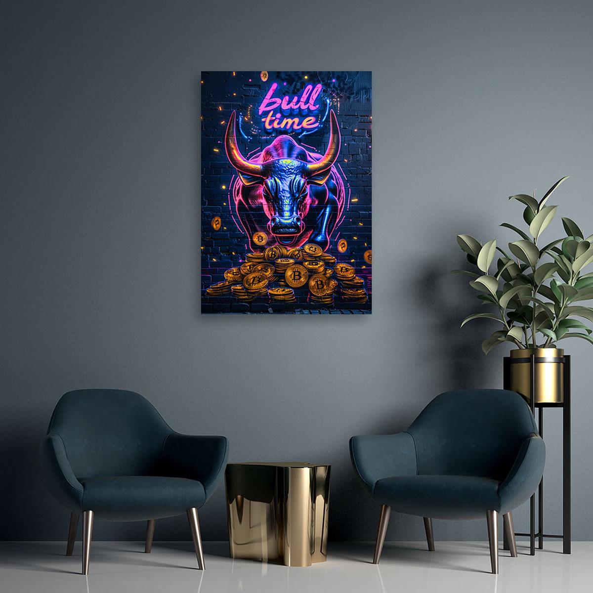 LEINWANDBILD AI Stier Bitcoin 80x120cm - Lila, Textil (80/120cm) - Feeby