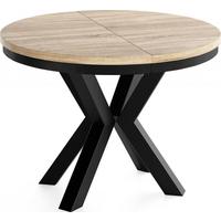 ESSTISCH Clara runder ausziehbarer, Eiche Sonoma Hellbraun 100-180/100/76 cm - Schwarz/Sonoma Eiche, Holzwerkstoff/Metall (100/180/76cm) - WFL GROUP