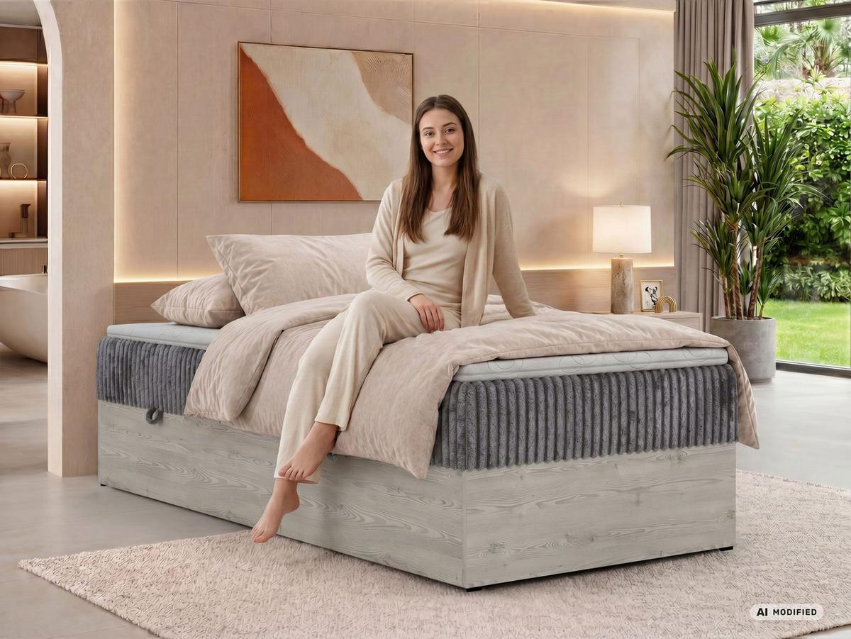 BOXBETT NORDIC ZERO 90/200 - Hellbraun Cord - Topper Visco - H3 - Hellbraun/Schwarz, Kunststoff/Textil (90/200cm) - MKS