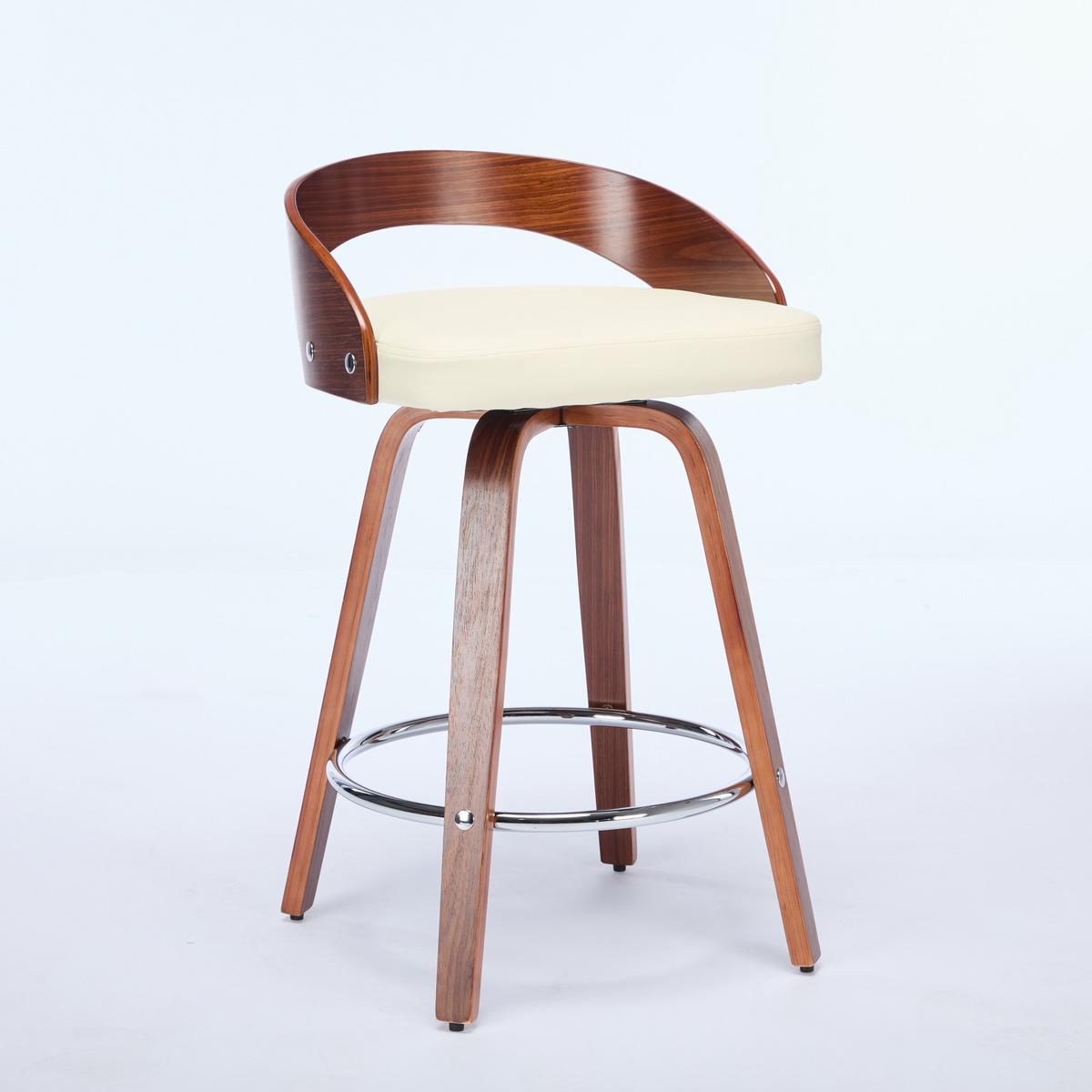BARHOCKER Set 2er 63 cm Beige PU & Walnuss Drehbar mit Rückenlehne und Fußring - Beige, Leder (48/77.5/46.5cm) - Urban Meuble