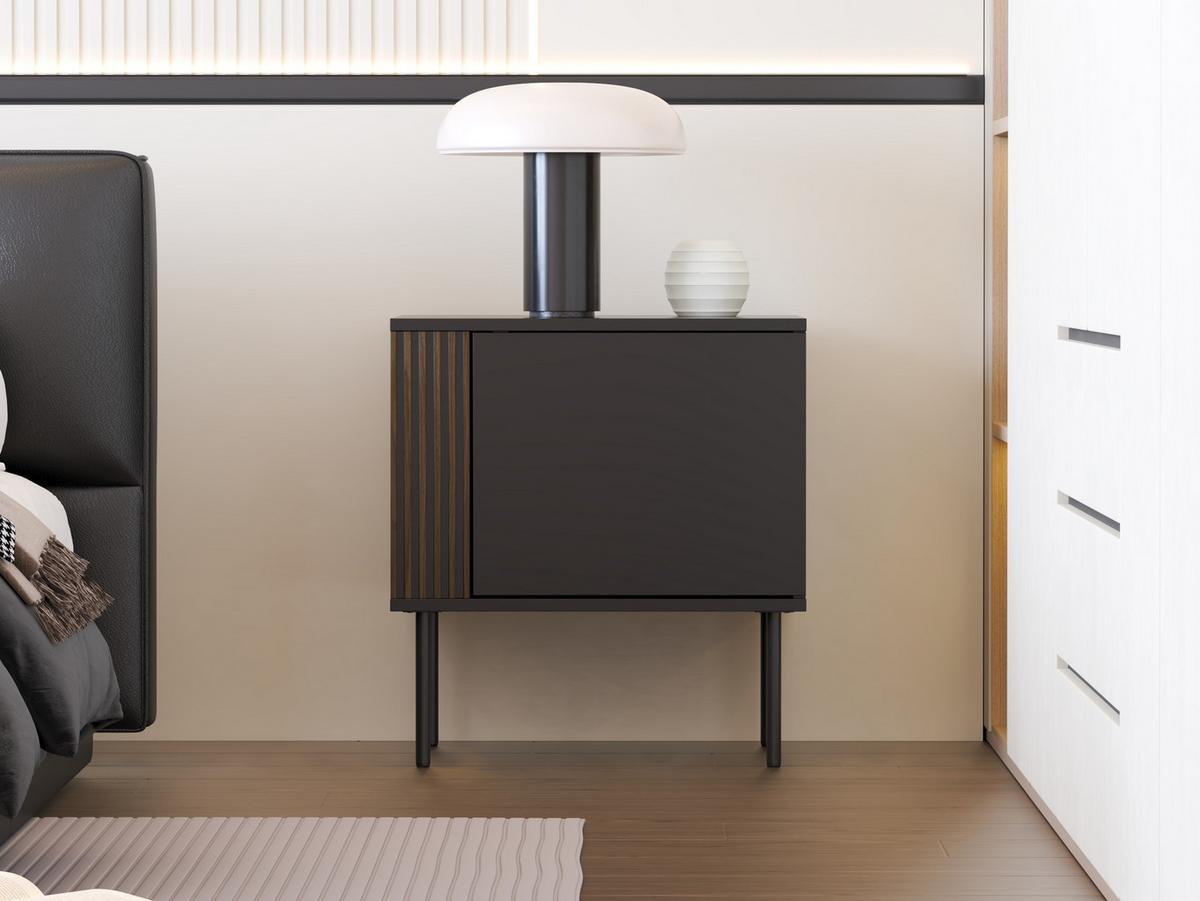 NACHTTISCH 1D 53 Notte 06 - Nussbaumfarben/Schwarz, Holzwerkstoff/Metall (53/57/37cm) - MIRJAN24