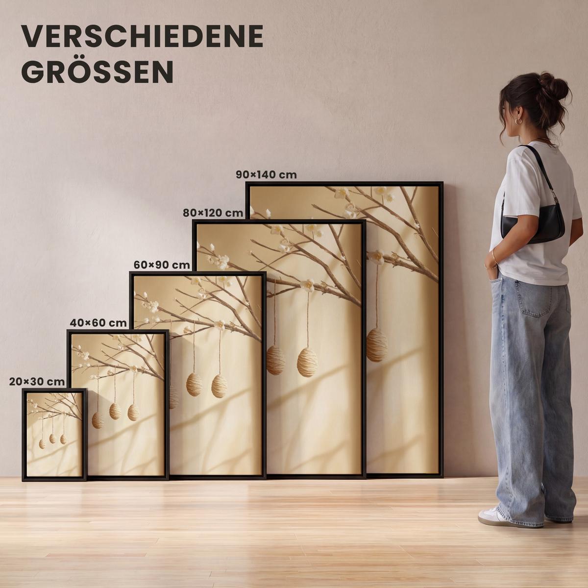 LEINWAND Bilder mit Rahmen - Beige - Osterkuchen - Eier - 100x150 - Beige, Textil (100/150cm) - MuchoWow