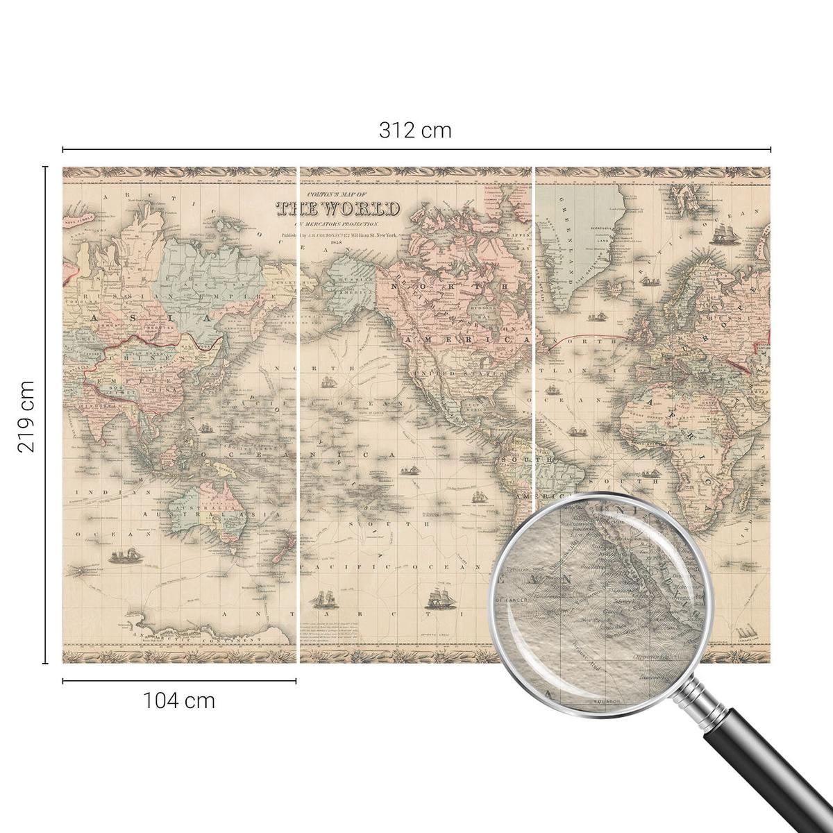 FOTOTAPETE 312x219 cm - Historische Karte - Beige, Textil (312/219cm) - Wallfluent