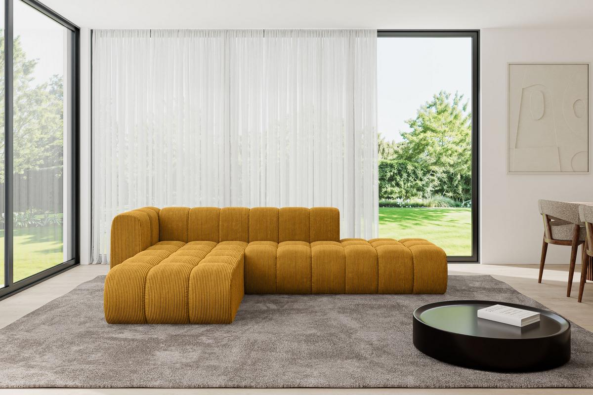 ECKSOFA modulares Sofa Zuvon-L1 - 296x177x70 cm Senfgelb - Currygelb, Holzwerkstoff/Textil (296/177cm) - ALTDECOR