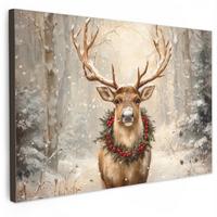 LEINWANDBILD Weihnachten - Rentier - Winter - Kranz Deko Schlafzimmer 30x20 cm - Naturfarben, Textil (30/20cm) - MuchoWow