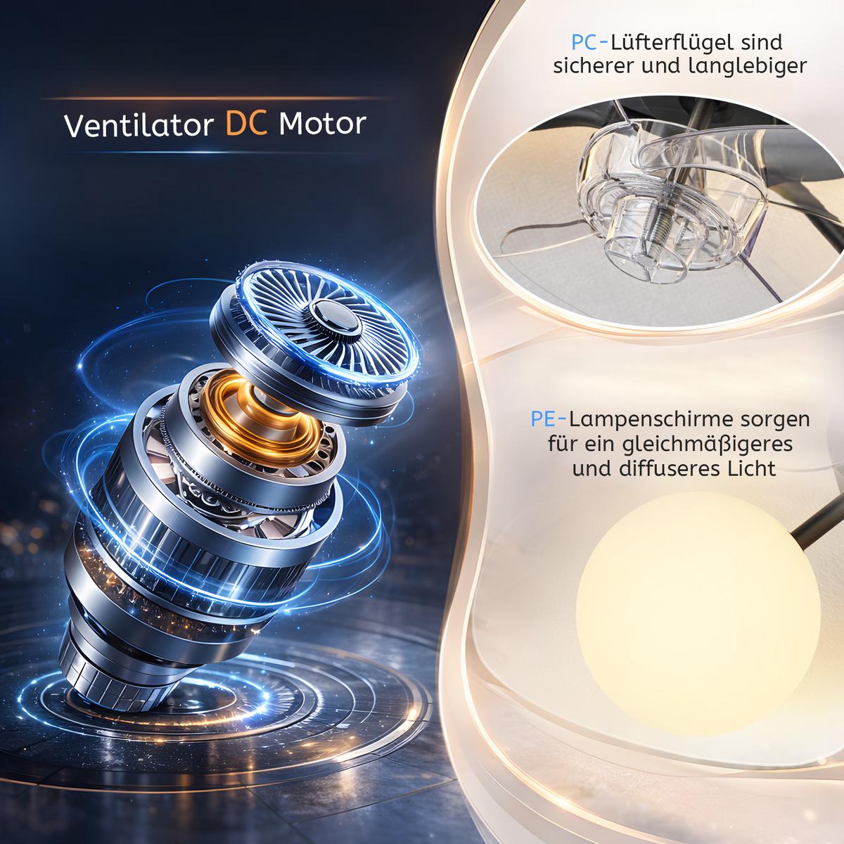 DECKENVENTILATOR mit Beleuchtung Palen 50/28/15 cm - Schwarz/Weiß, Kunststoff/Metall (50/28/15cm) - ZMH