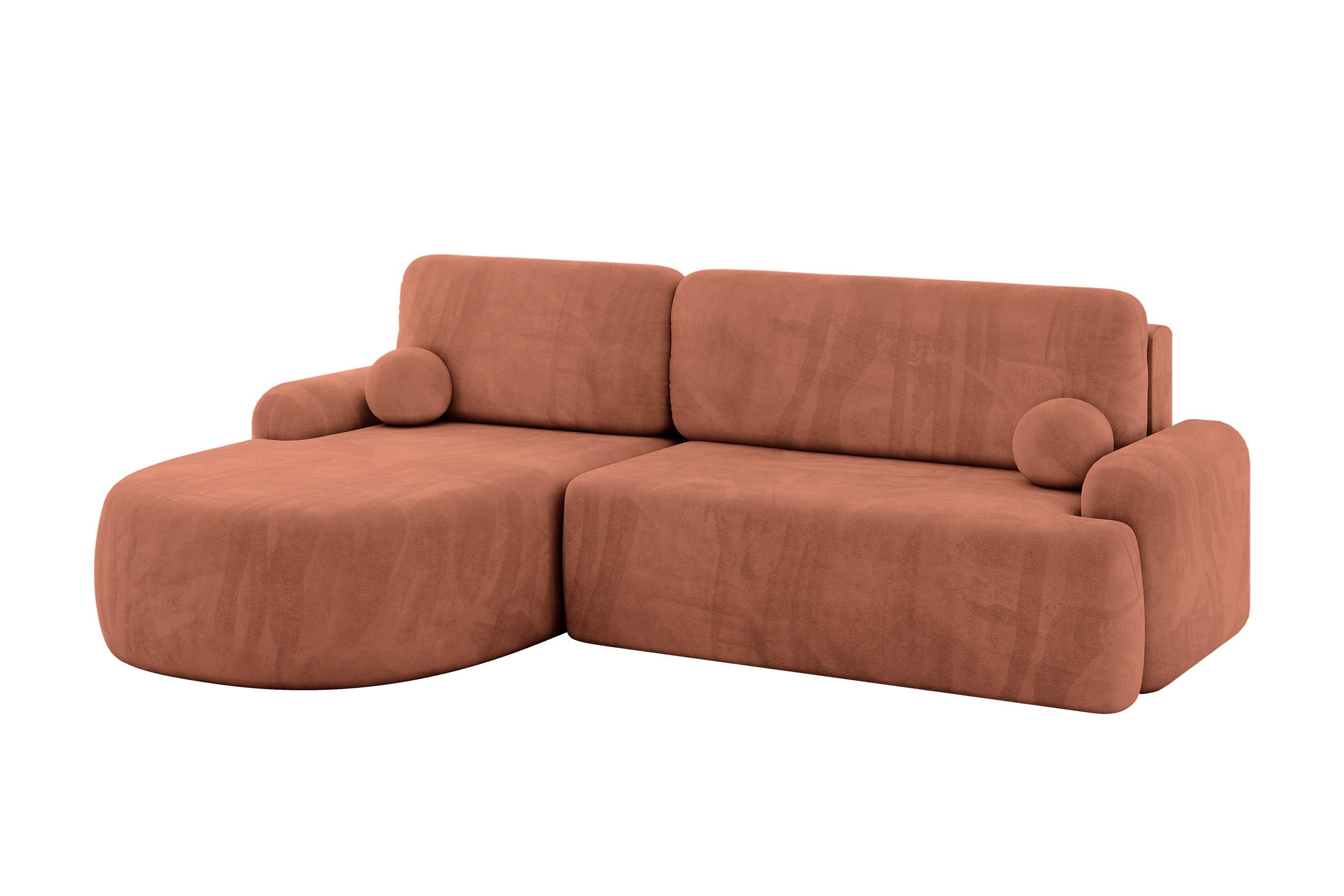 ECKSOFA mit Schlaffunktion und Bettkasten LIRA-L - 264x172x89 Apricot - Orange, Holzwerkstoff/Textil (264/172cm) - ALTDECOR