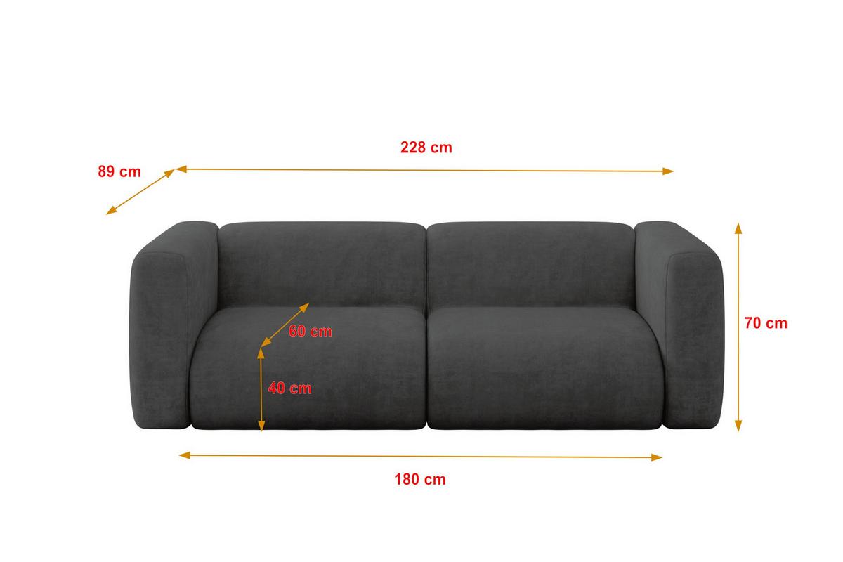 MODULARES Sofa 2-SITZER MIRA-S1 228x89x70 Dunkelgrau cm Velours - Dunkelgrau/Schwarz, Holzwerkstoff/Kunststoff (228/70/89cm) - ALTDECOR