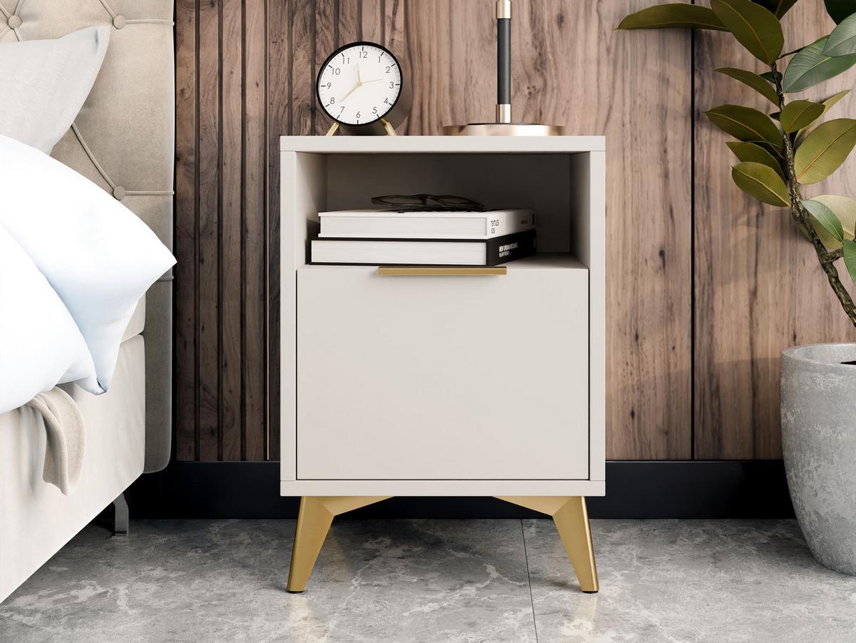 NACHTTISCH Xylix 1SZ - Beige/Goldfarben, Holzwerkstoff/Metall (44/60/40cm) - MIRJAN24