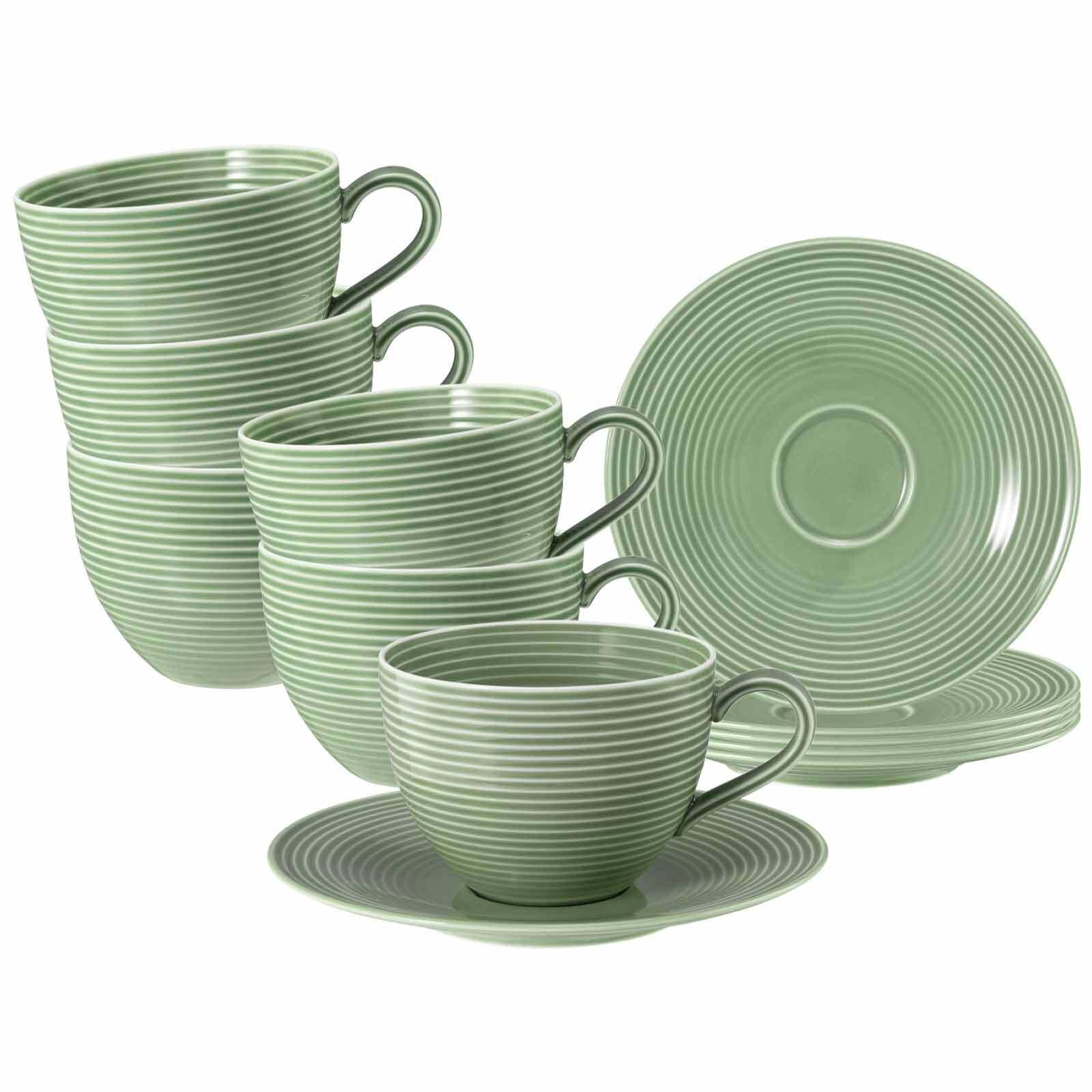 TEETASSEN MIT UNTERTASSEN Beat Color Glaze Salbeigrün 140 ml 6er Set - Grün, Keramik (13.7/6/13.7cm) - Seltmann Weiden