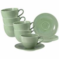 MILCHKAFFEETASSEN MIT UNTERTASSEN Beat Color Glaze Salbeigrün 350 ml 6er Set - Grün, Keramik (16.7/9.3/16.7cm) - Seltmann Weiden