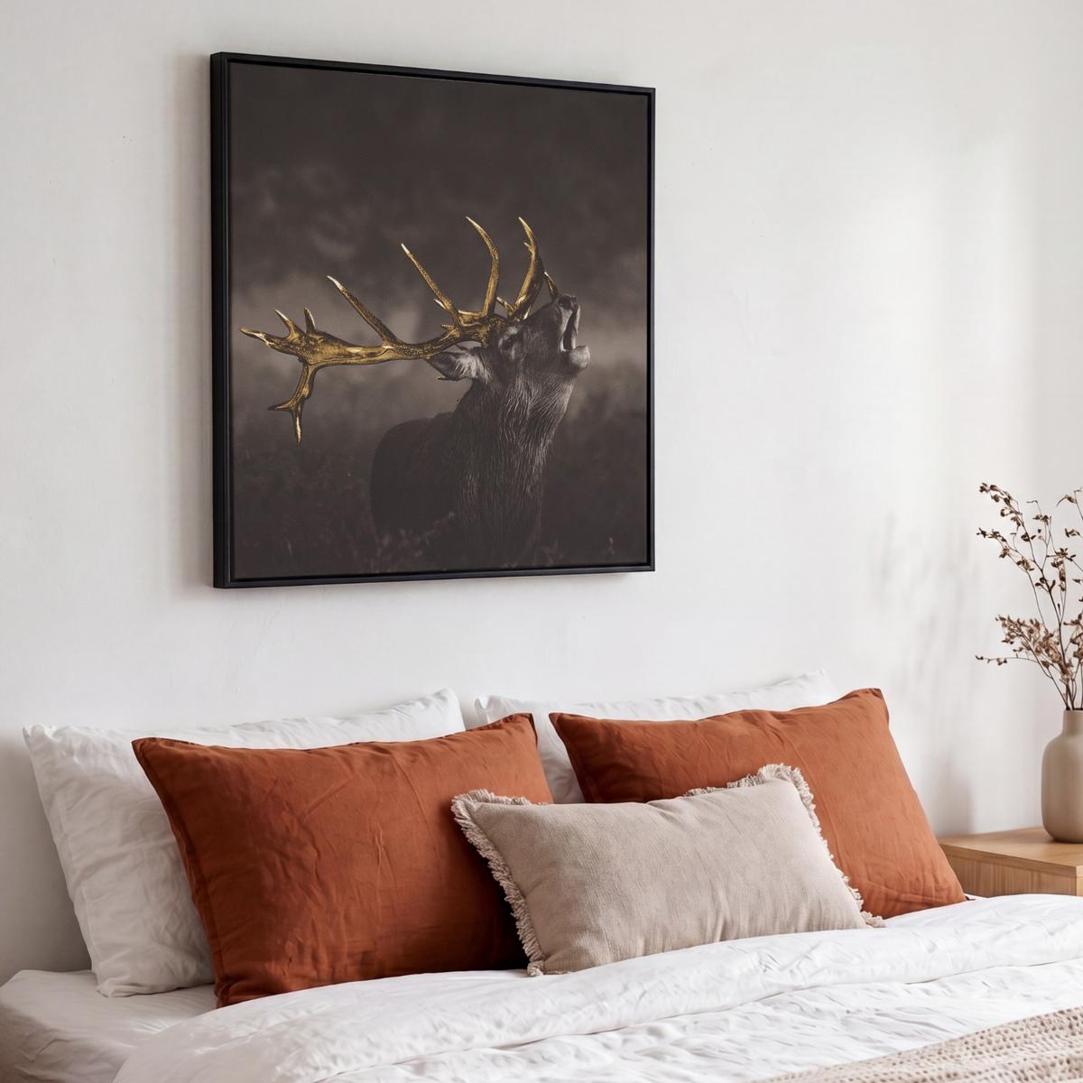 LEINWAND Bilder mit Rahmen - Rotwild - Schwarz - Gold - 50x50 - Braun, Textil (50/50cm) - MuchoWow