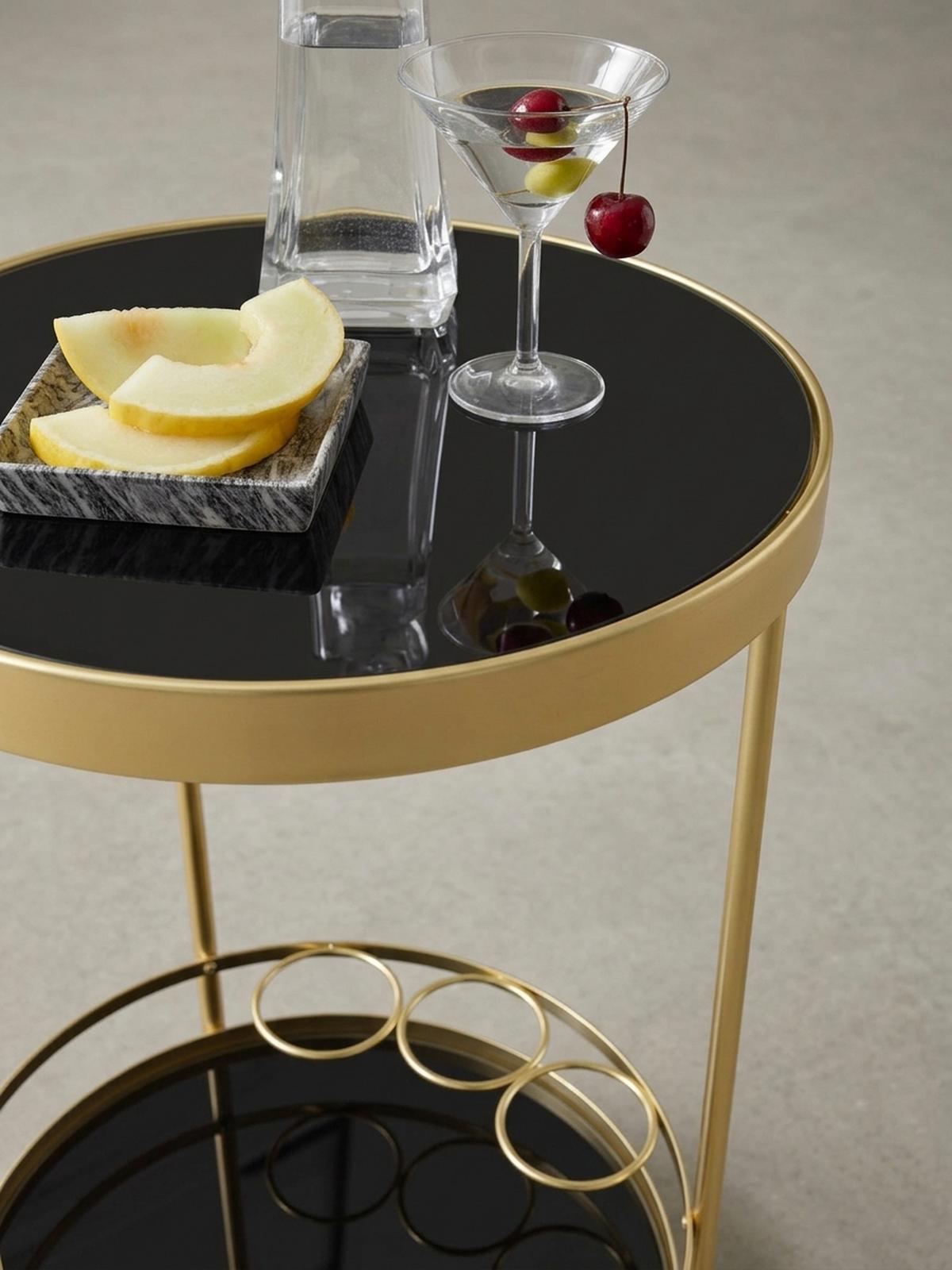 SERVIERWAGEN – Gold, Schwarzglas, auf Rollen - Goldfarben, Glas/Metall (45/76/45cm) - KADIMA DESIGN