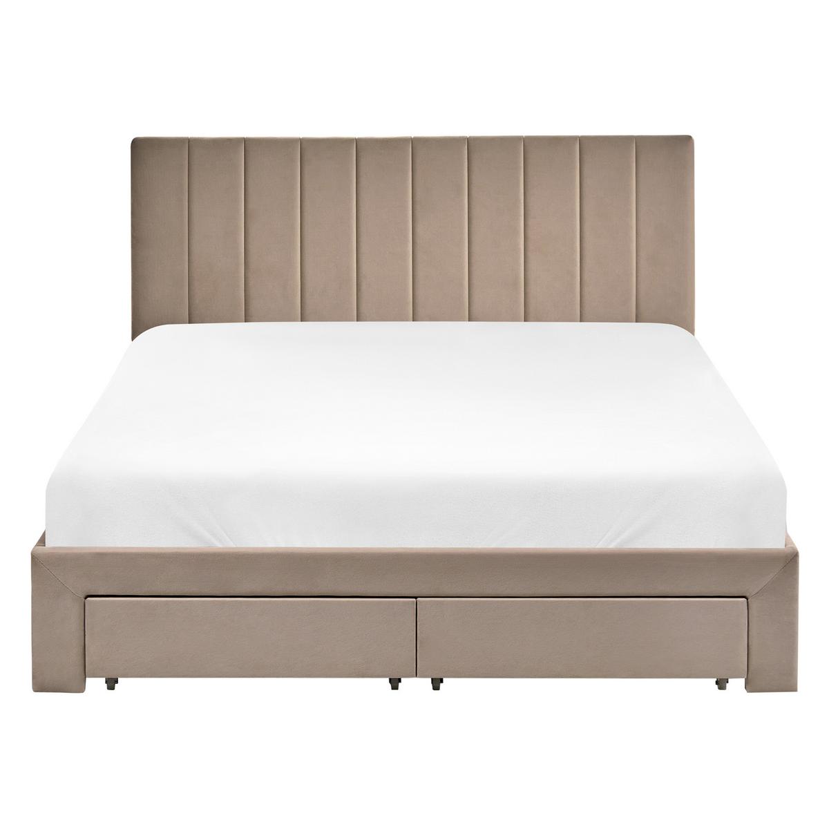 BETT mit Schubladen 140/200 cm Samtstoff Taupe Lonzac - Taupe, Textil (140/200cm) - Beliani