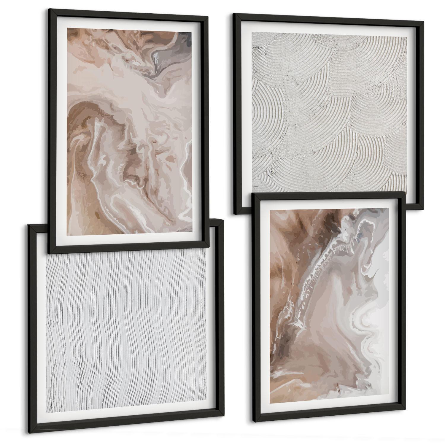 BILDER SET 4er Set - 50x50 cm & 40x60 cm Schwarzer Rahmen - Abstrakte Marmormuster aus Stein - Schwarz, Kunststoff (50/50cm) - TULUP