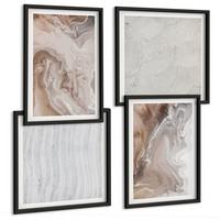 BILDER SET 4er Set - 50x50 cm & 40x60 cm Schwarzer Rahmen - Abstrakte Marmormuster aus Stein - Schwarz, Kunststoff (50/50cm) - TULUP