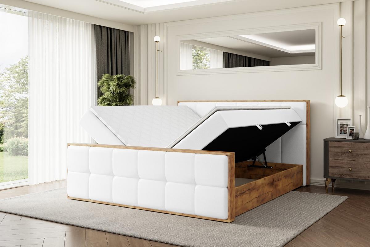 BOXBETT mit Matratze H3 und Lattenrost - LOLLI7-Z - 180x200 - Weiß Kunstleder - Weiß, Holzwerkstoff (180/200cm) - ALTDECOR