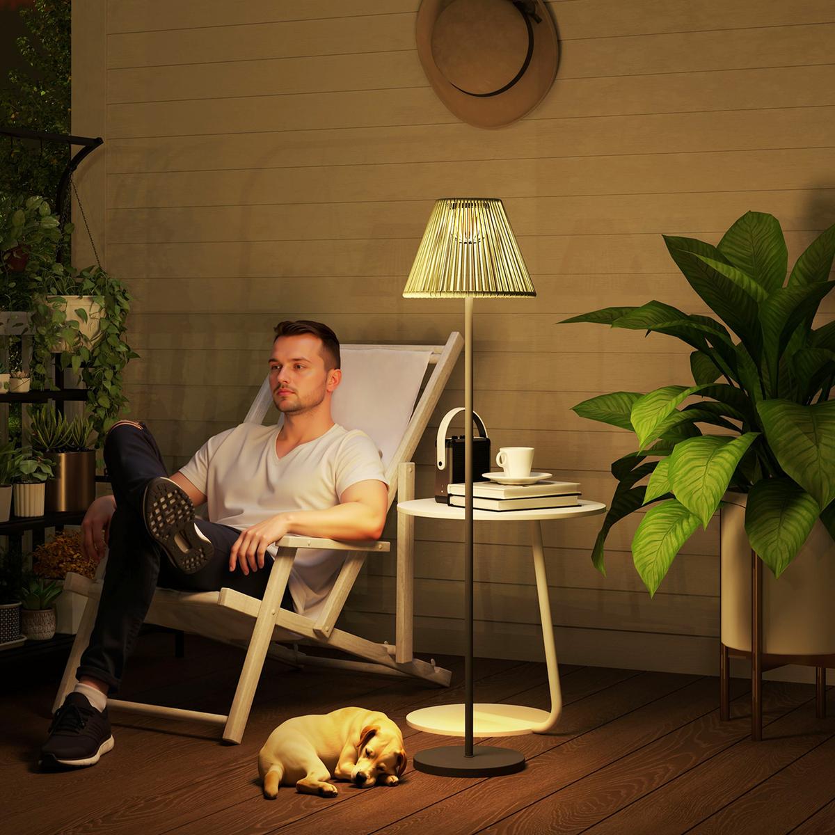 STEHLAMPE aus Rattan, Solarlampen mit Lichtsensor 25 LED-Lichte IP44 - Grau, Metall (33/33/135cm) - Outsunny