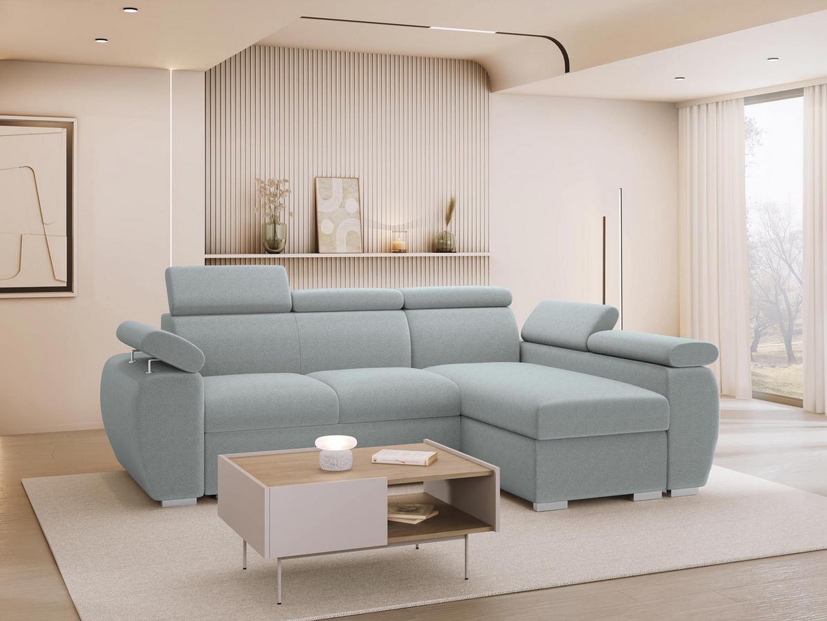 ECKSOFA Boston Mini, Seite: Rechts - 2R+LC - Chromfarben/Blaugrau, Holz/Textil (255/170cm) - MIRJAN24