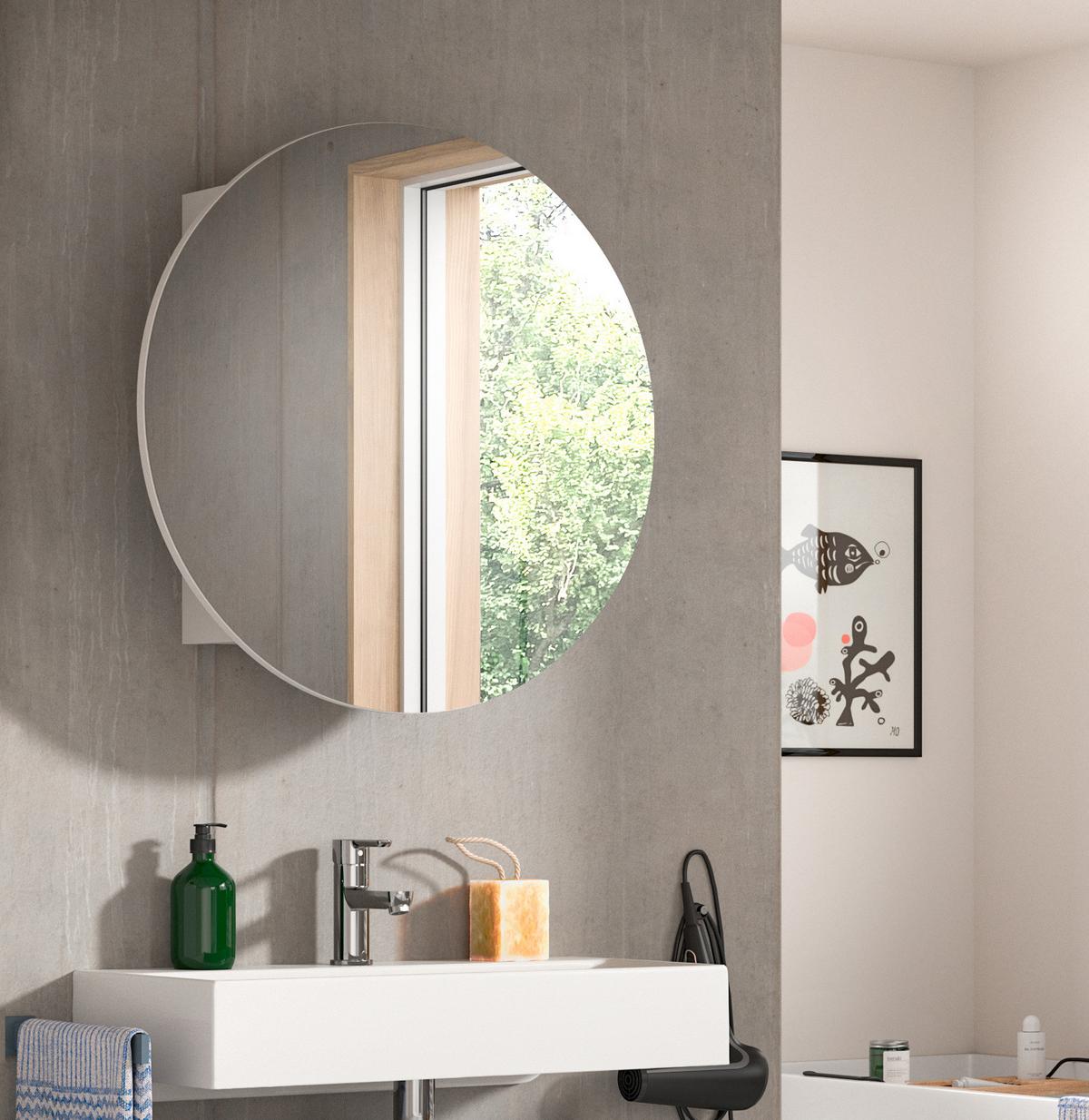 SPIEGELSCHRANK weiß 70 cm, Badschrank rund mit Soft-Close - Weiß, Glas/Holzwerkstoff (70/70/18cm) - Inn.Furn