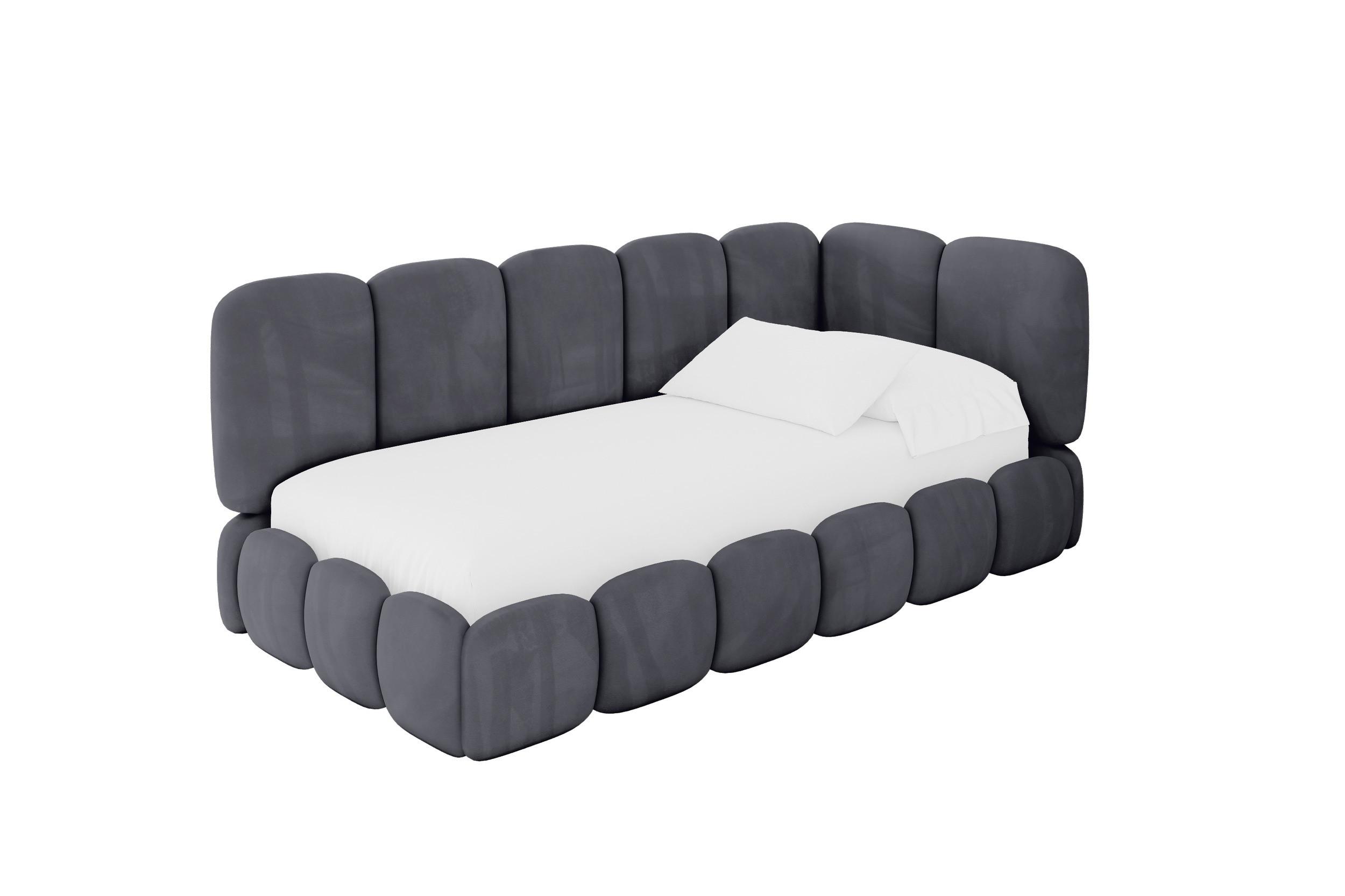 EINZELLBETT Jugendbett mit Bettkasten und Matratze H3/H4, Links - AVRY 80x200 Dunkelgrau - Dunkelgrau/Graphitfarben, Holzwerkstoff/Textil (80/200cm) - ALTDECOR