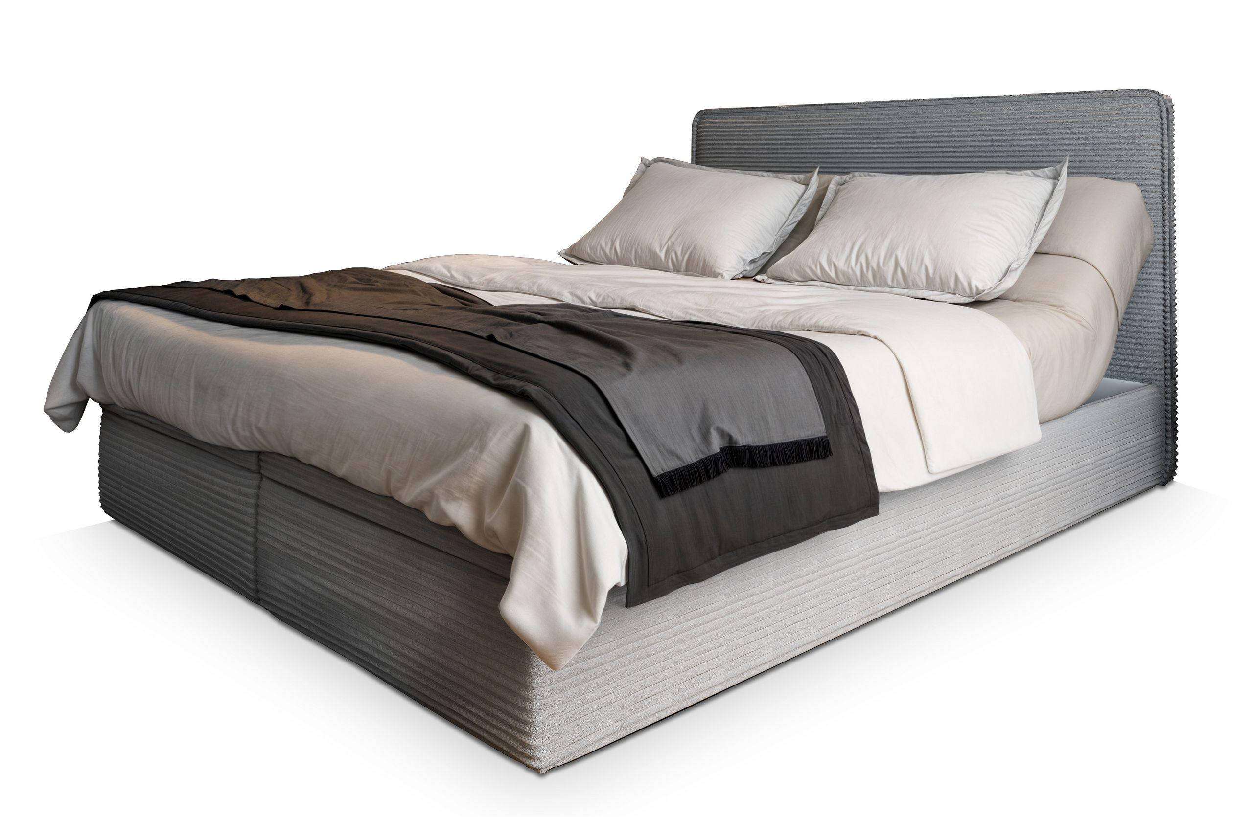 BOXBETT ASTOR 160x200 cm mit Matratze und Topper - Hellgrau - Hellgrau, Holz (160/200cm) - MASSENO