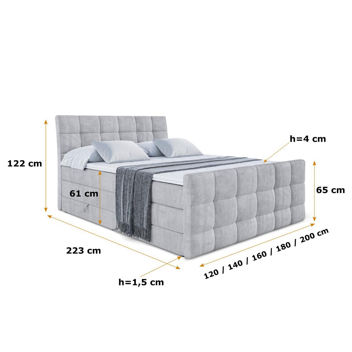 BOXSPRINGBETT APO-Z KING - 140 x 200 - H3/H4 - Hellgrau - Grau, Holzwerkstoff (140/200cm) - ALTDECOR