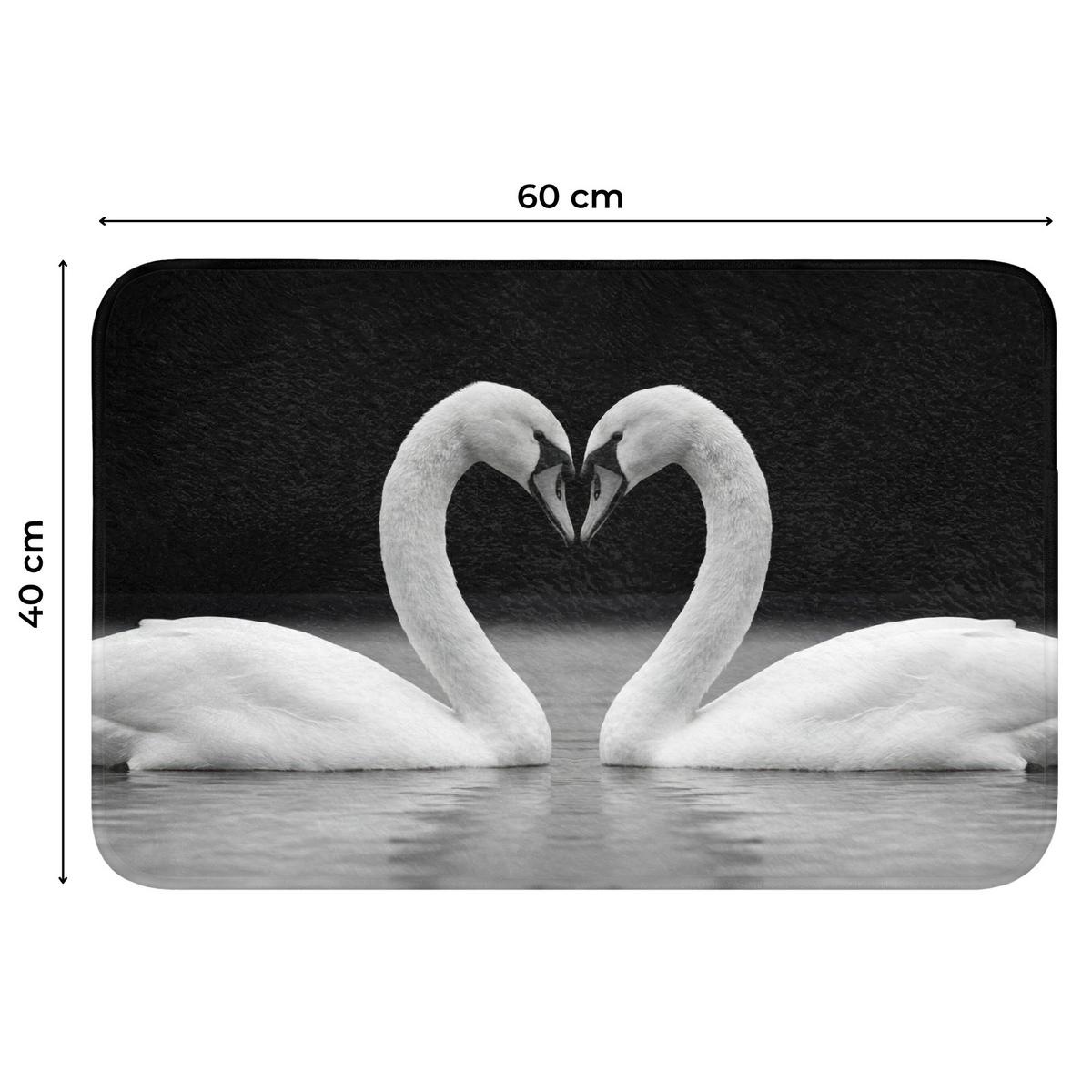 WC-VORLEGER Schwäne - Herz - Schwarz - Weiß Toilettenvorleger 60x40 cm - Schwarz, Textil (60/1cm) - OnlyWow