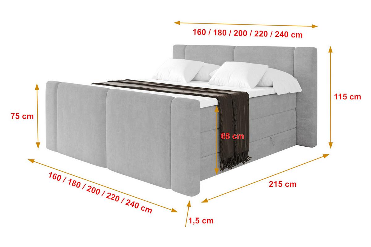 BOXSPRINGBETT mit Matratze H3/H4 - EVON KING Zanozek - 180x200 cm Grau - Greige, Holzwerkstoff (180/200cm) - ALTDECOR