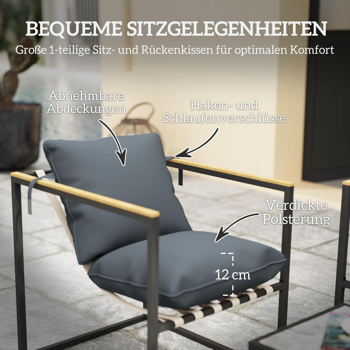 STAHL Gartenmöbel Set 4 Personen wetterfest Balkonmöbel-Set mit 2er Sofa Grau - Grau, Metall - Outsunny