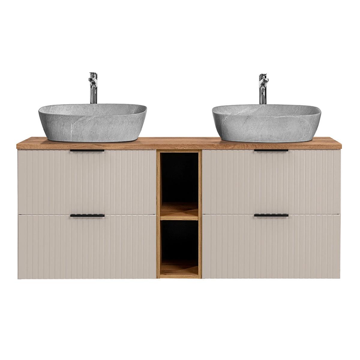 DOPPELWASCHTISCH 140.8cm Adriel Kaschmir, Holz und Stein - Beige, Holzwerkstoff (140.8/59/46cm) - Petits-meubles