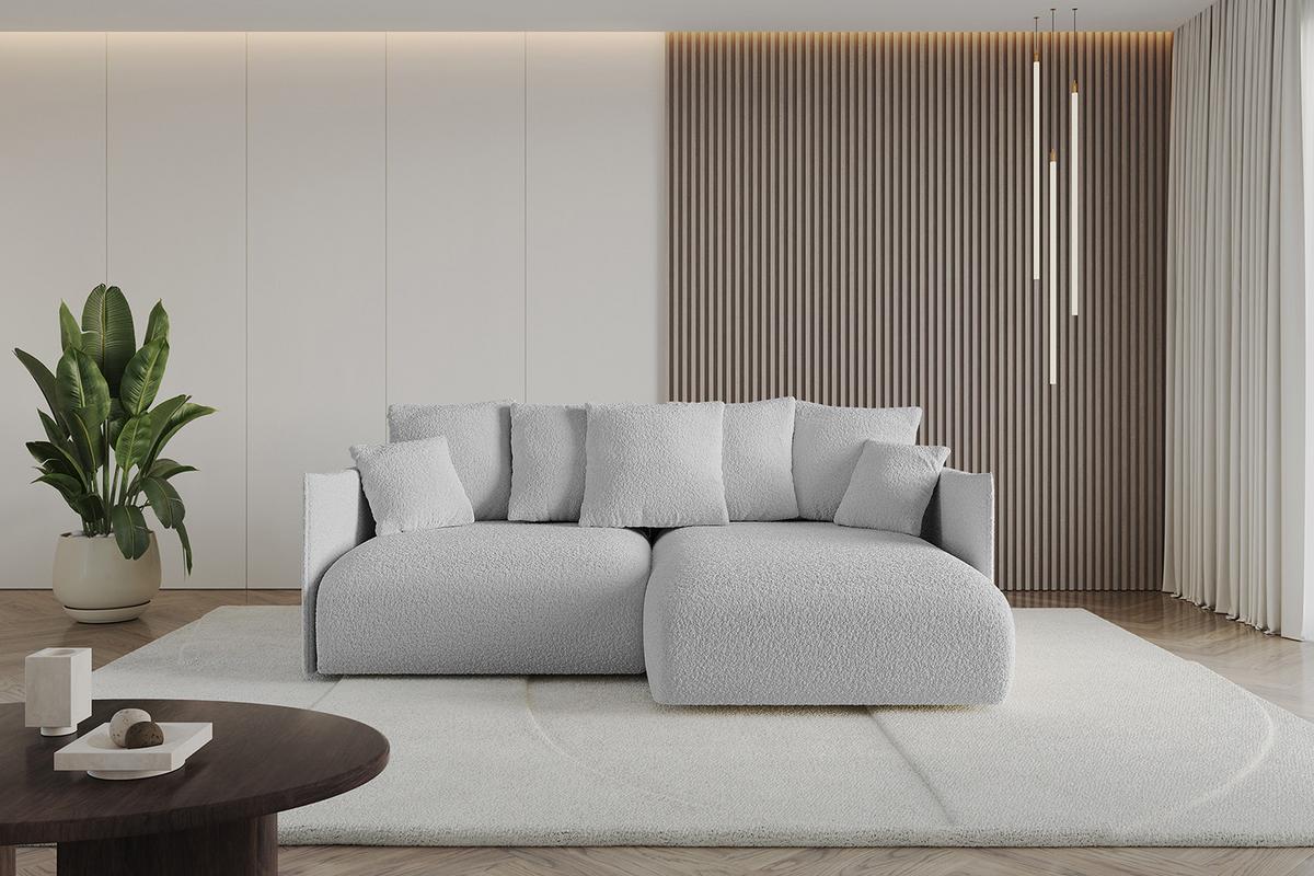 ECKSOFA Ottomane rechts ONESK-L 216x177x72 Hellgrau Bouclé - Hellgrau, Holzwerkstoff/Kunststoff (177/216cm) - ALTDECOR