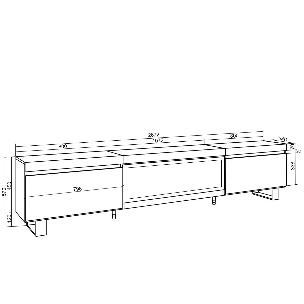 LOWBOARD, Tv-Schrank, mit Elektrokamin XXL, Schwarz, 267/35/57cm - Schwarz, Holzwerkstoff (267/57/35cm) - Skraut Home