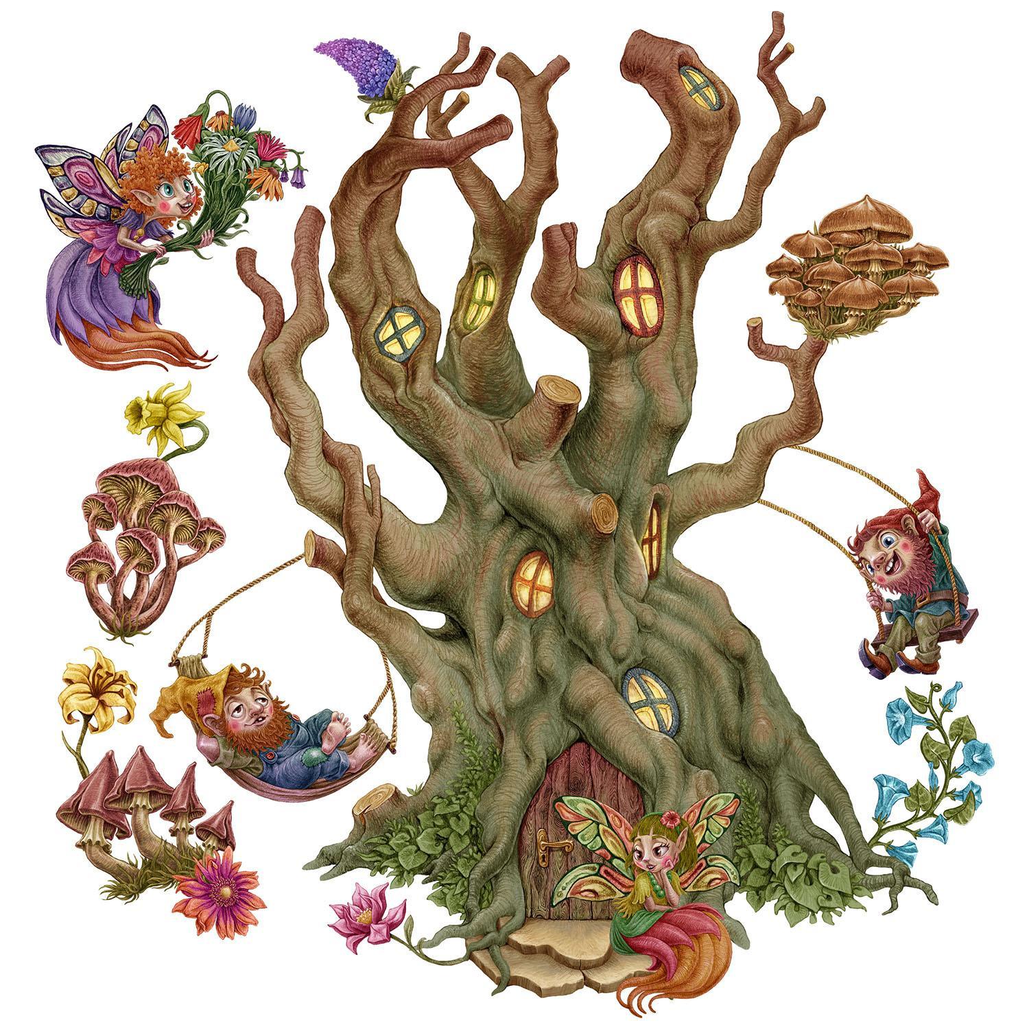 WANDAUFKLEBER 130x172cm - Feenwald - Multicolor, Kunststoff (130/172/0.1cm) - Wallfluent