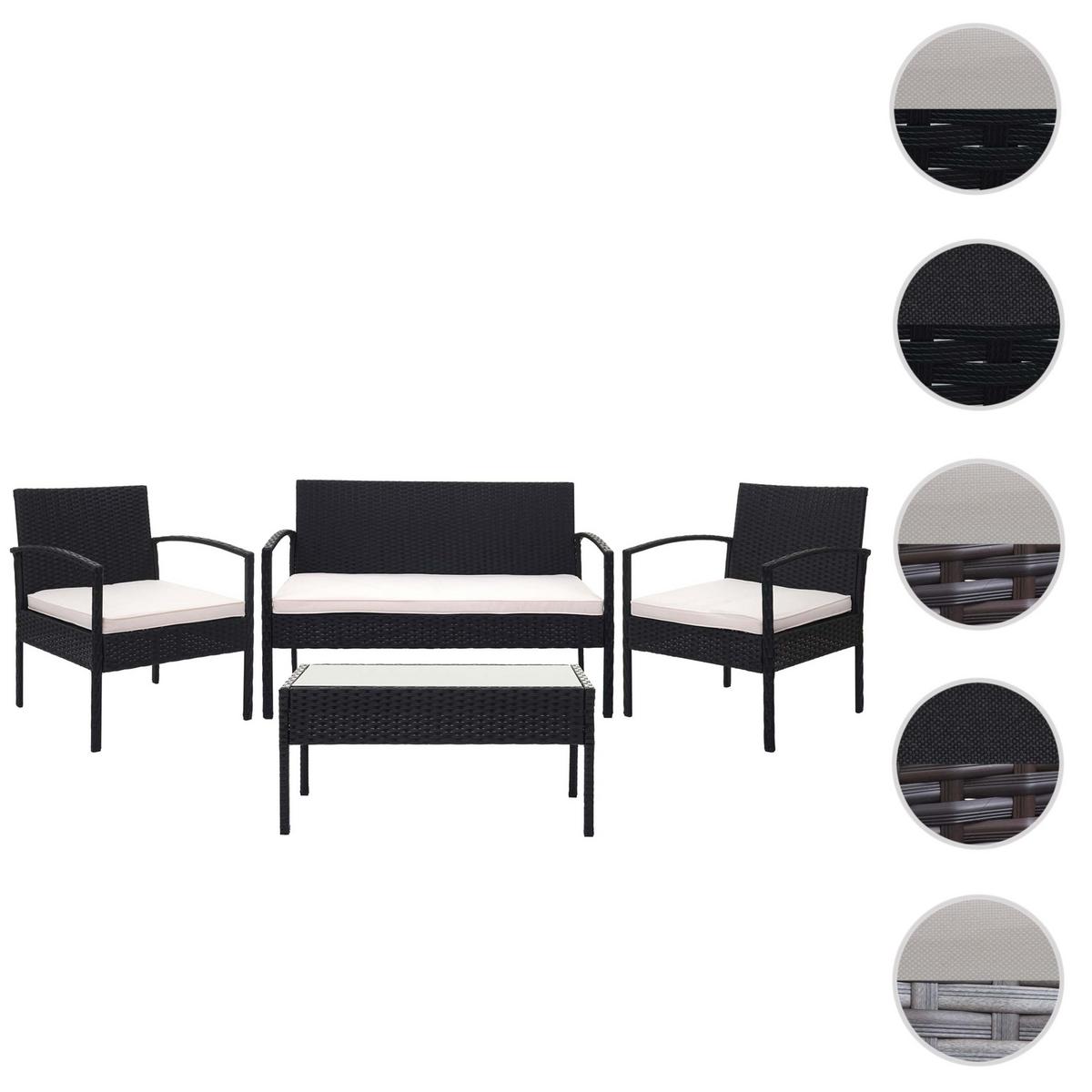 POLY-RATTAN GARNITUR Schwarz, Cremeweiß - Schwarz/Weiß, Kunststoff - MCW