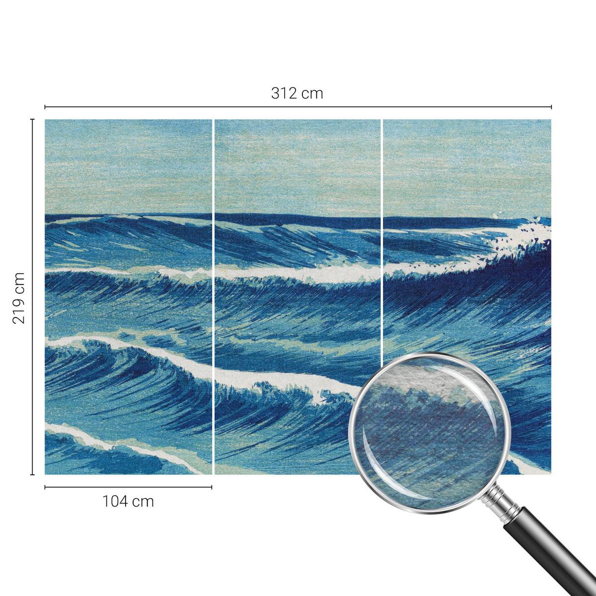FOTOTAPETE 312x219 cm - Meereswellen - Blau, Textil (312/219cm) - Wallfluent