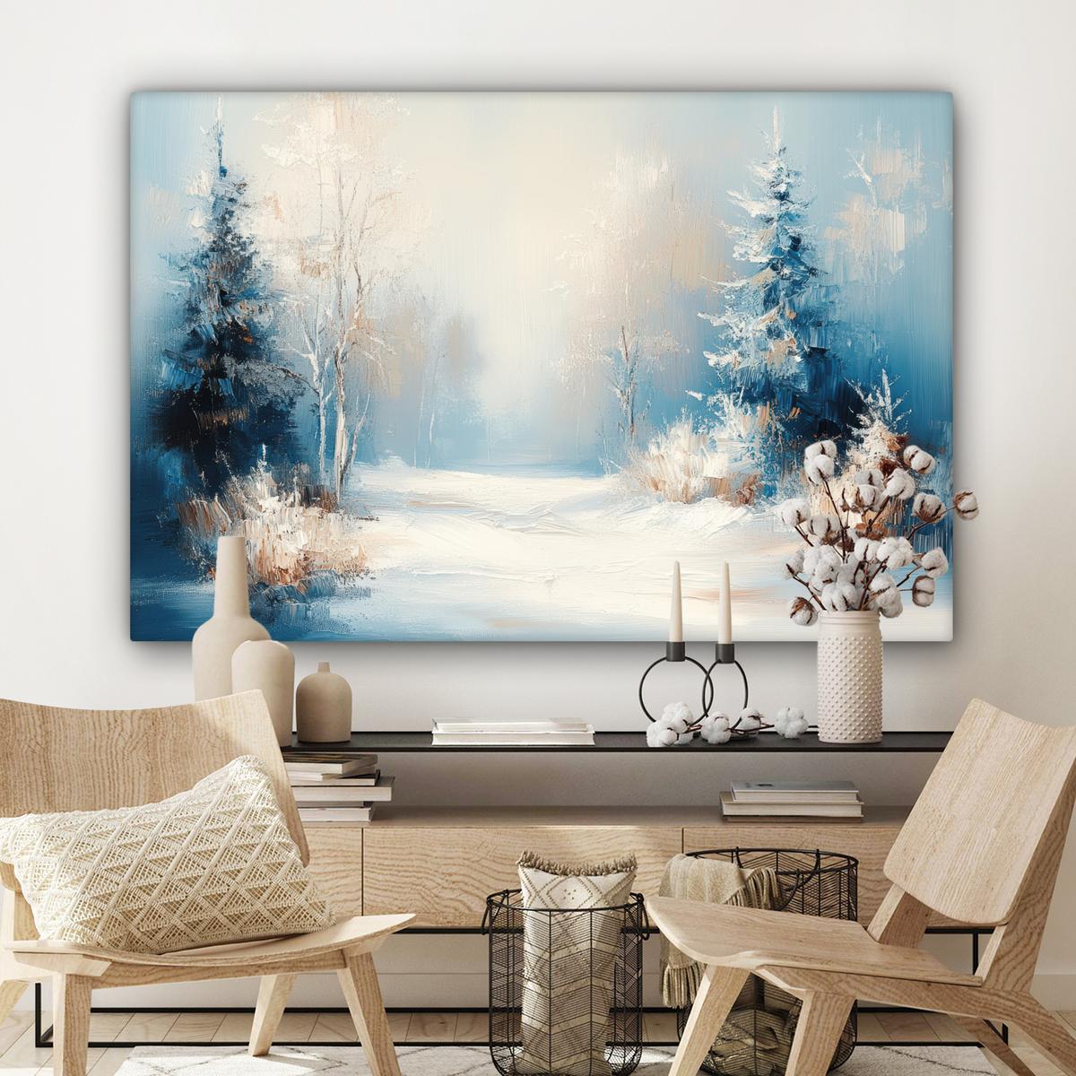 LEINWANDBILD Wald - Winter - Natur - Abstrakt - Schnee XXL 150x100 cm - Weiß, Textil (150/100cm) - MuchoWow