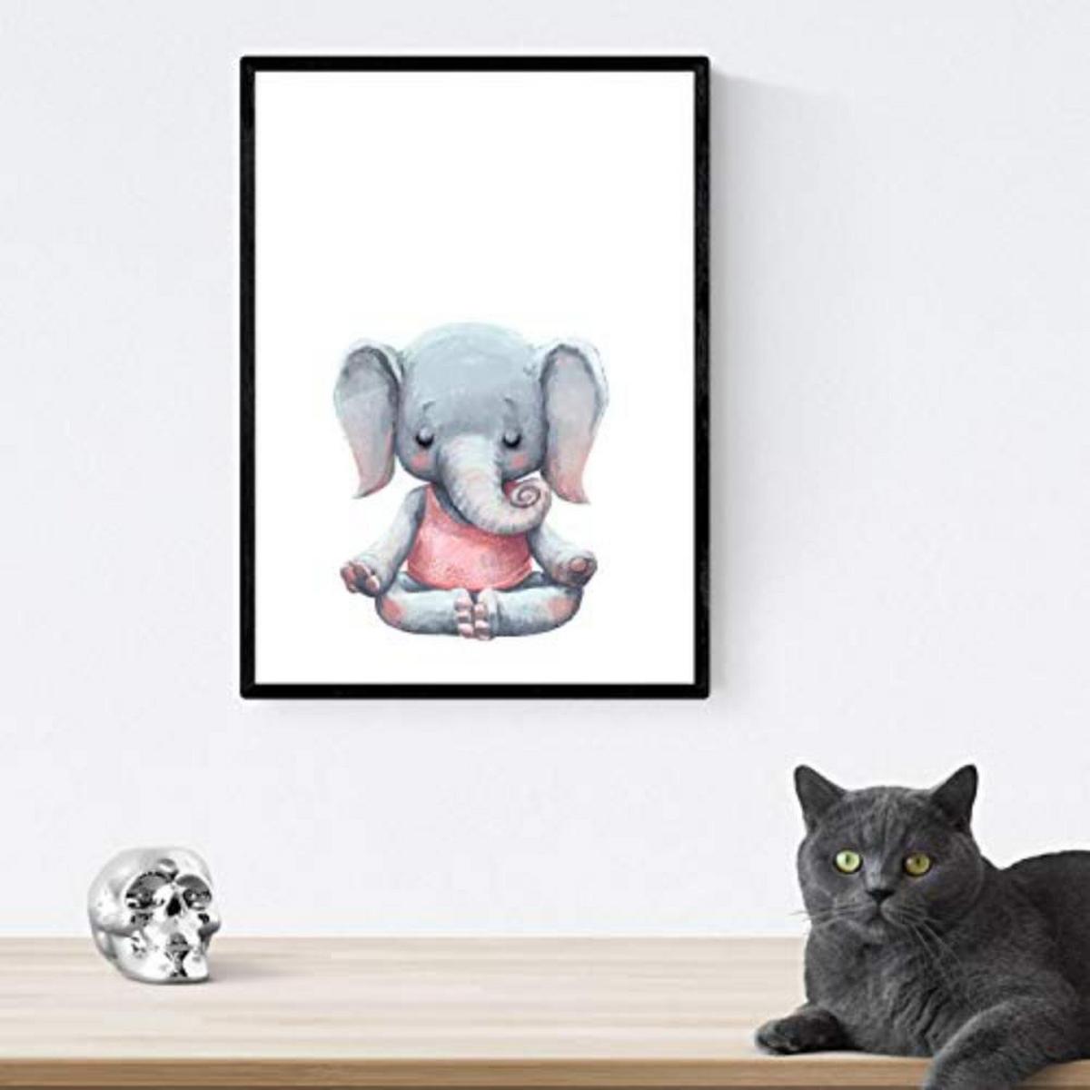 POSTER Set mit 4 Leon Acobata meditierend Bär Elefant Fahrrad und Zauberer A4 Rahmenlos - Klar, Papier (29.7/3cm) - Nacnic