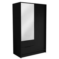 DREHTÜRENSCHRANK CAVA 102/200/51 cm Modern Kleiderschrank 2-türig mit Spiegel Schwarz - Schwarz, Holzwerkstoff (102/200/51cm) - MASSENO