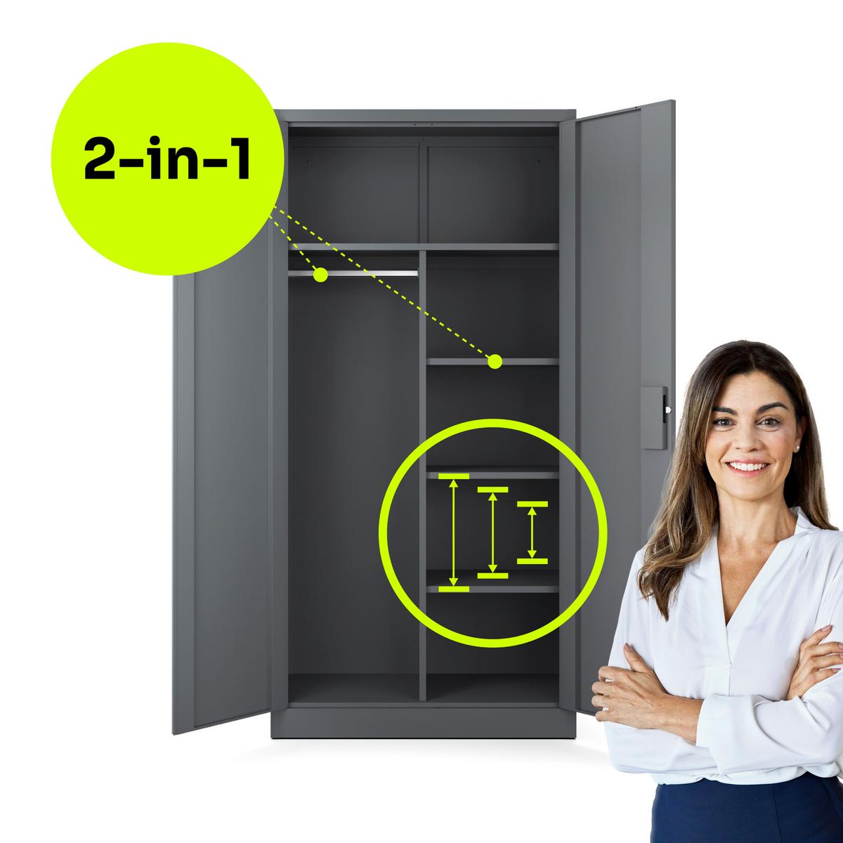 SOZIALRAUMSCHRANK aus Stahl Metallschrank für Büro Stahlschrank für Dokumente Akten Anthrazit 90x45x185cm - Anthrazit, Metall (90/185/45cm) - Muralo