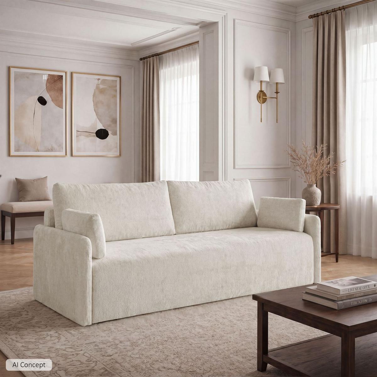 SOFA NUBO mit Schlaffunktion und Bettkasten Harmony 01 - Beige, Textil (205/91/86cm) - Lookway