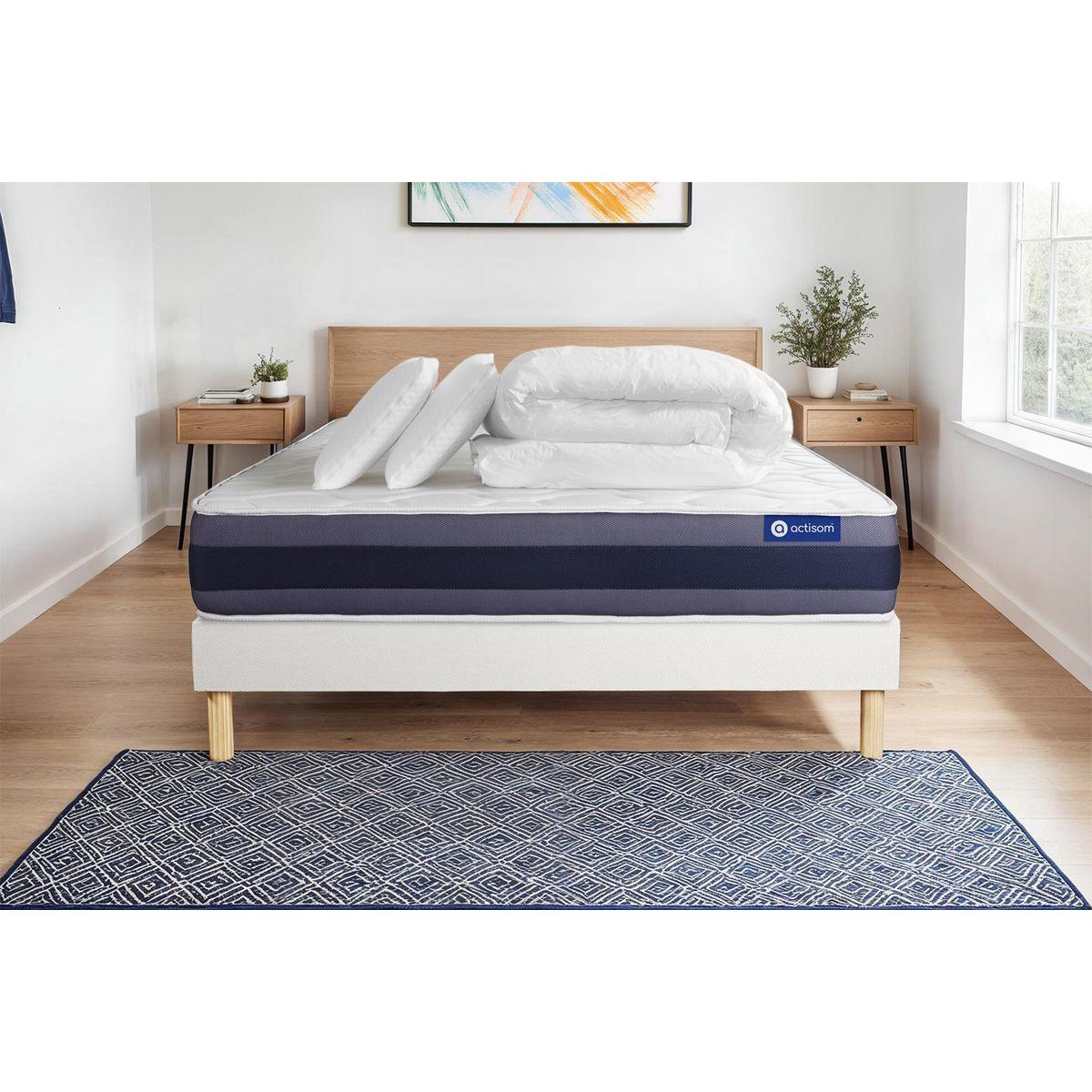 BETT Actimemo morpho Memory-Schaum 140 x 200 cm h1 - Kit Bettgestell Weiß - Mit Kissen und Bettdecke - Beige/Weiß, Karton/Holz (140/200cm) - ACTISOM